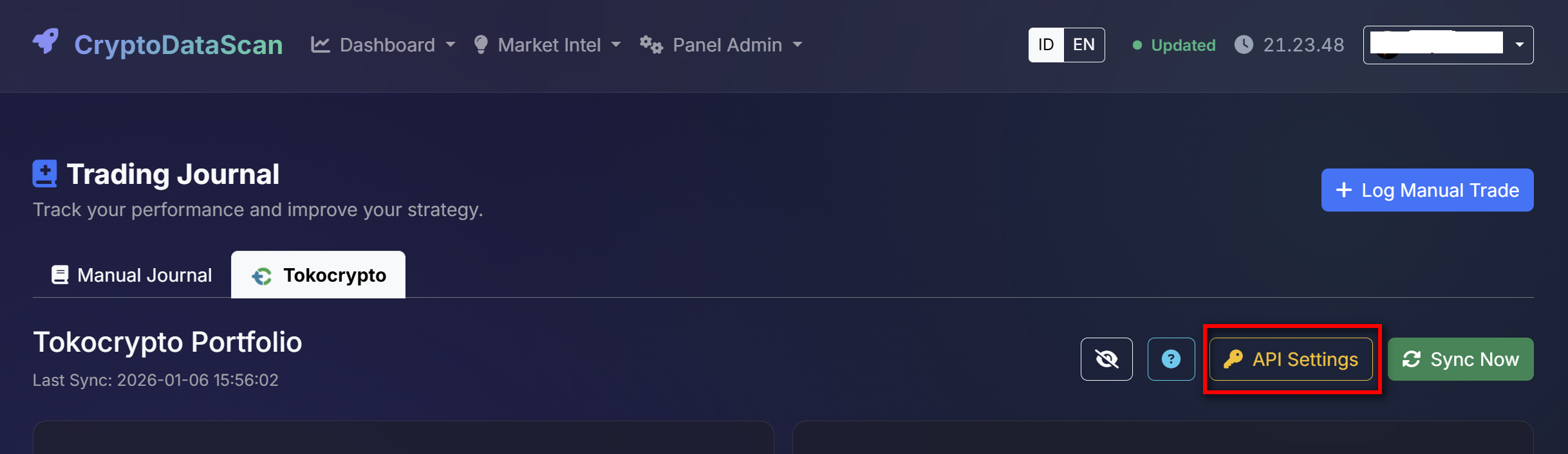 Open API Settings in Journal
